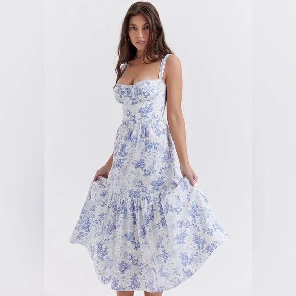 HOUSE OF CB 'Elia' Blue Print Midi Sundress NWOT - Picture 5 of 11